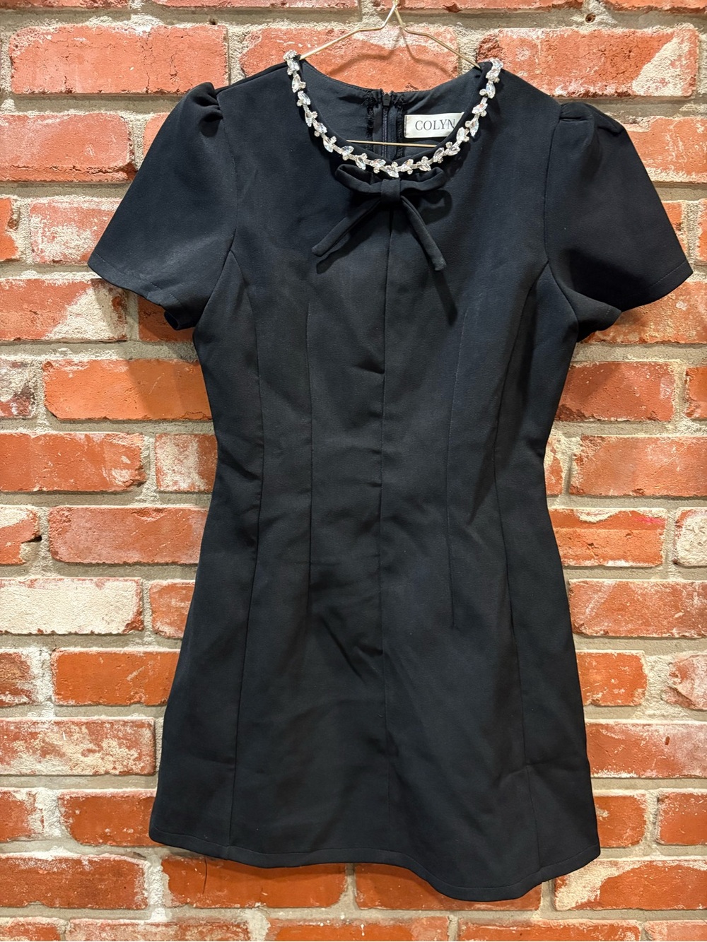 NWT COLYN Rhinestone Crystal Collar Mini Dress Medium Black